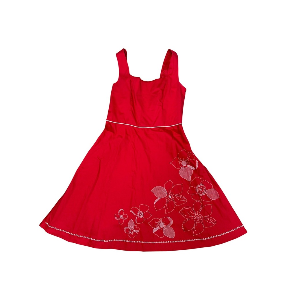 Scarlett Red Floral Embroidered Fit & Flare Dress Sleeveless Square Neck Size 14